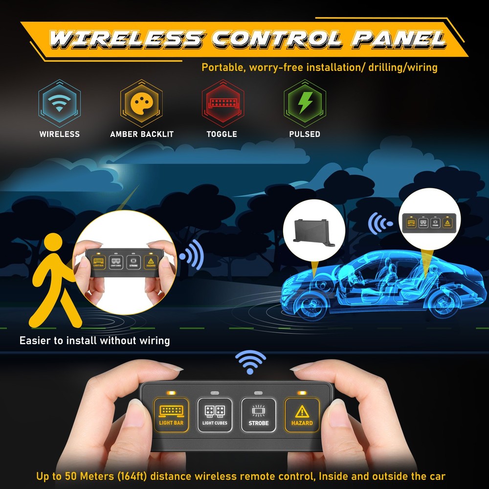 For Jeep Gladiator Wrangler Wireless 4 Gang Switch Panel LED Lights Control Box