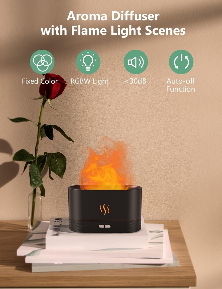 Essential Oil Diffuser, Air Humidifier with Flame Led Light - 7 Col... Fast Ship