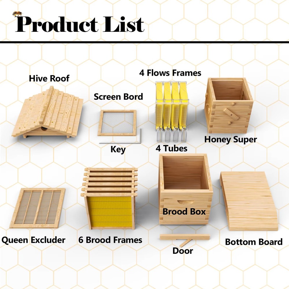 Bee Hives Boxes Starter kit with 4 Flow Bee Hive Frames