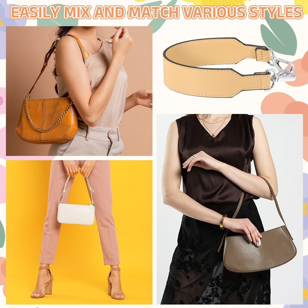 16 Inch Leather Purse Strap, Plain Pattern with Silver Buckle, Apricot