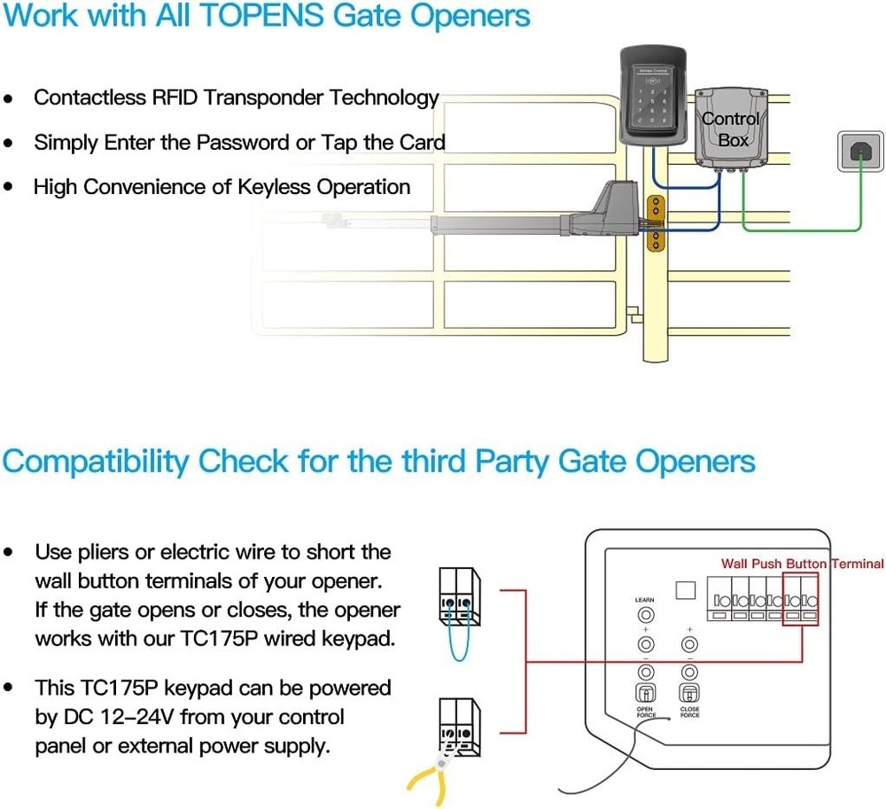 Topens TC175P Keyless Entry Door Access Control System Black Touch Panel DC 12V