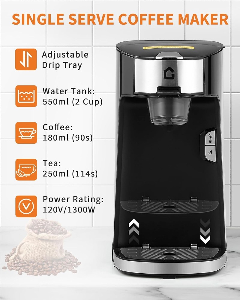 Single Serve Coffee Maker K Cup Machine Fast Brew 8-12oz One Button Compact Size