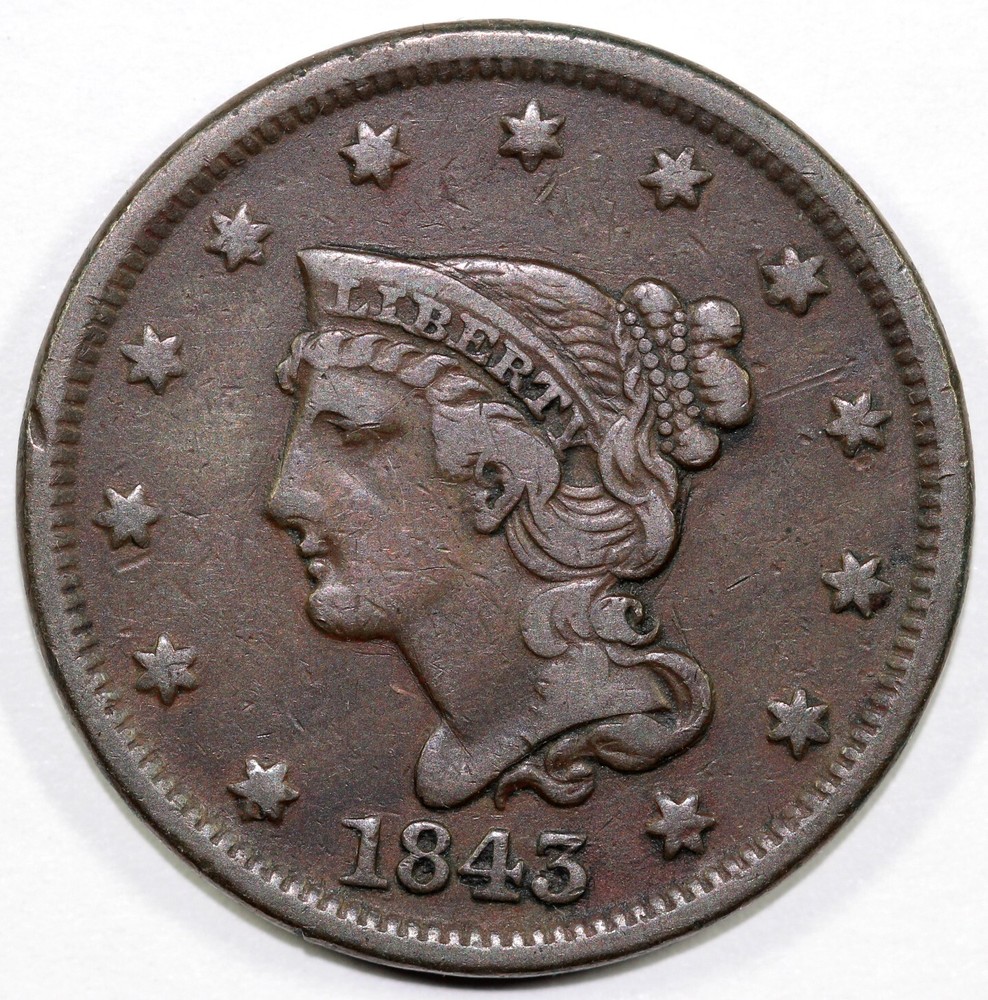 1843 1c Braided Hair Large Cent