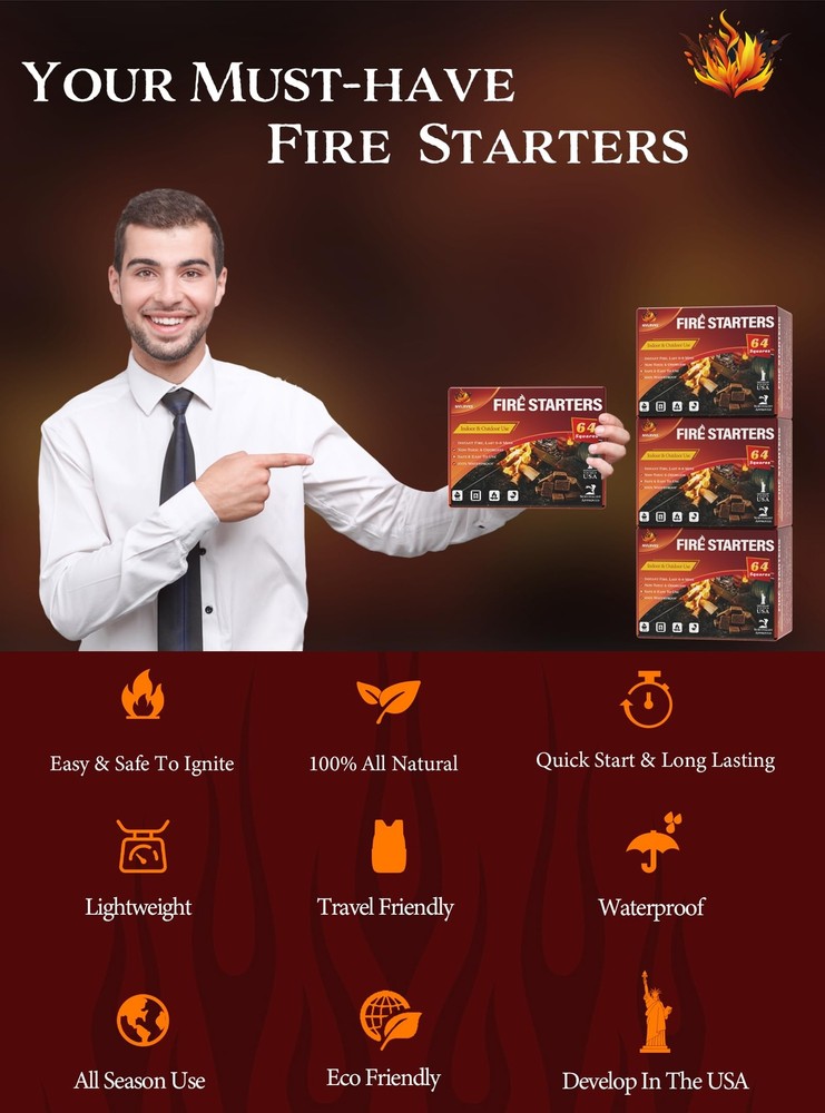 Fire Starter Squares 192, Natural & Odourless FireStarters Cubes 192 Squares