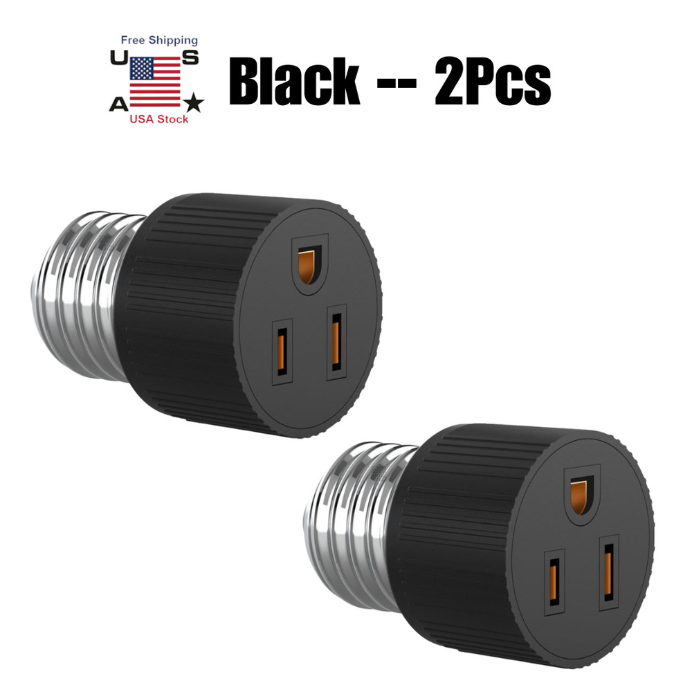 2Pcs E26/E27 2/3 Prong Light Socket to Plug Adapter Polarized Screw in Outlet US