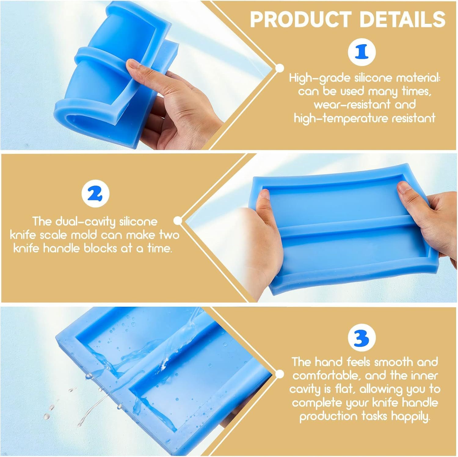 Tessco 1 Piece Double Cavity Silicone Knife Scale Mold Casting Resin Knife Mold