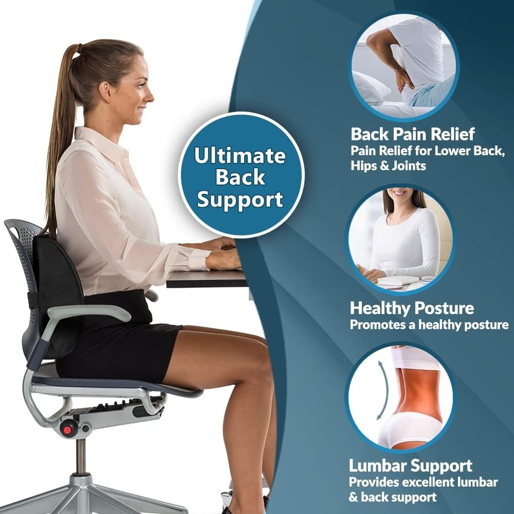 Breathable 3D Mesh Lumbar Support Pillow with Adjustable Strap - Black Elegance