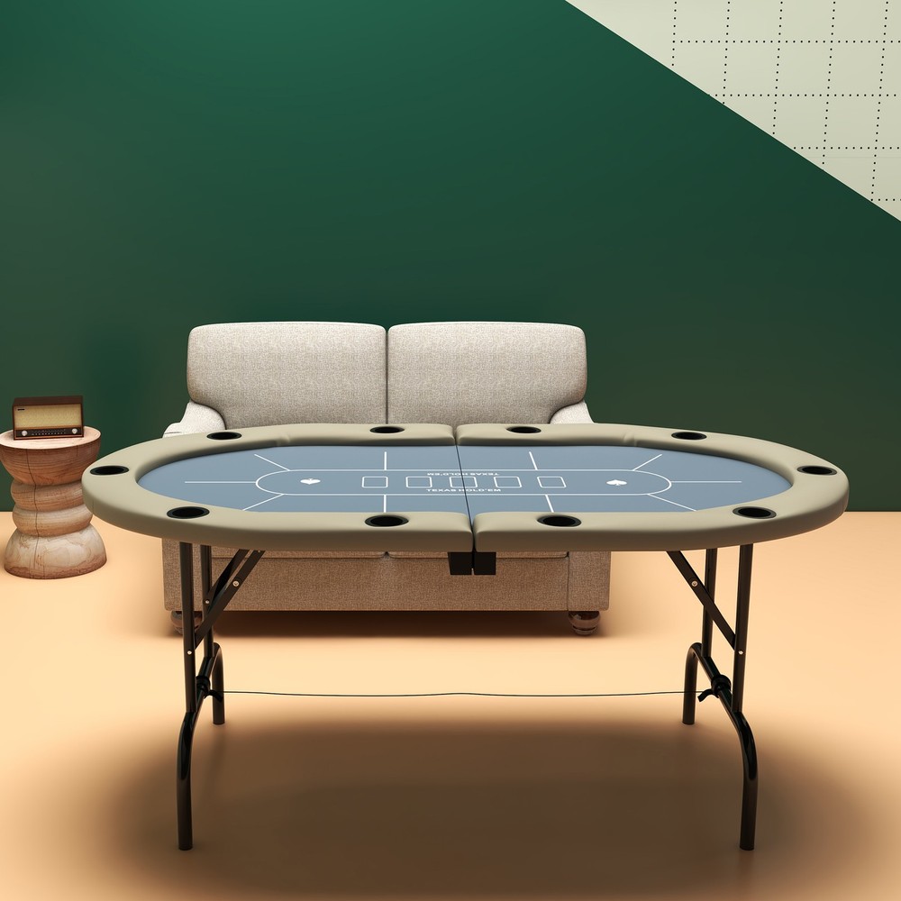 70" Foldable Poker Table, 8 Player Blackjack Game Table, Blue