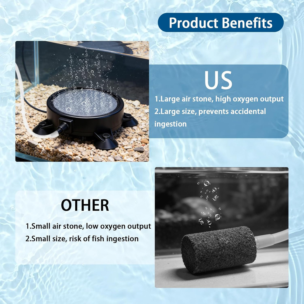 2PCS 4" Aquarium Air Stone Disc with 3 Suction Cups, Bubble Diffuser for Fish Ta