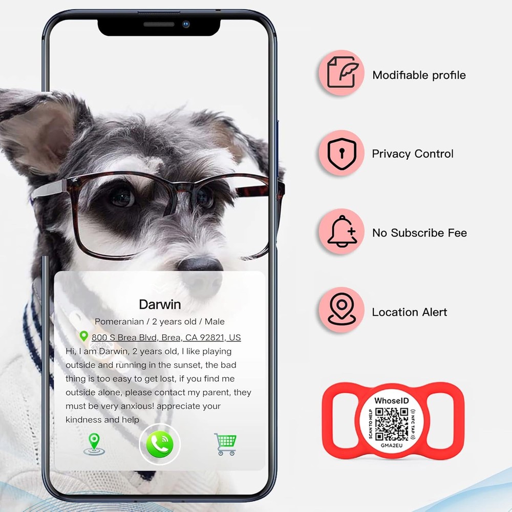 QR Code Dog Tag with NFC – Silent Silicone Pet ID with GPS & Emergency Contacts