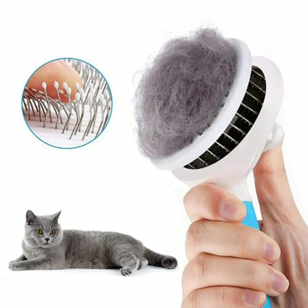 Pet Grooming Brush: Self-Cleaning Slicker Comb with Massage Function