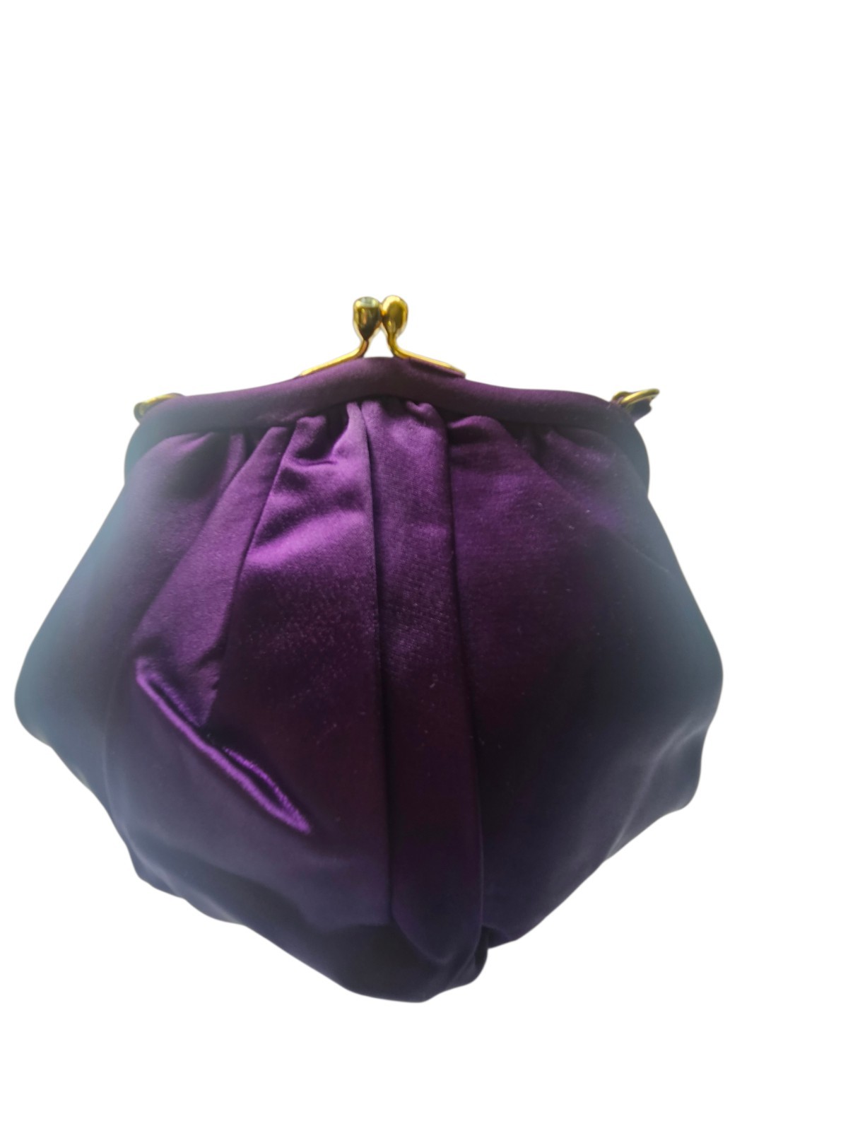 Vintage MM (Morris Moskowitz) Purple Satin Handbag Jewel Kiss Lock ~7" X 8.5"