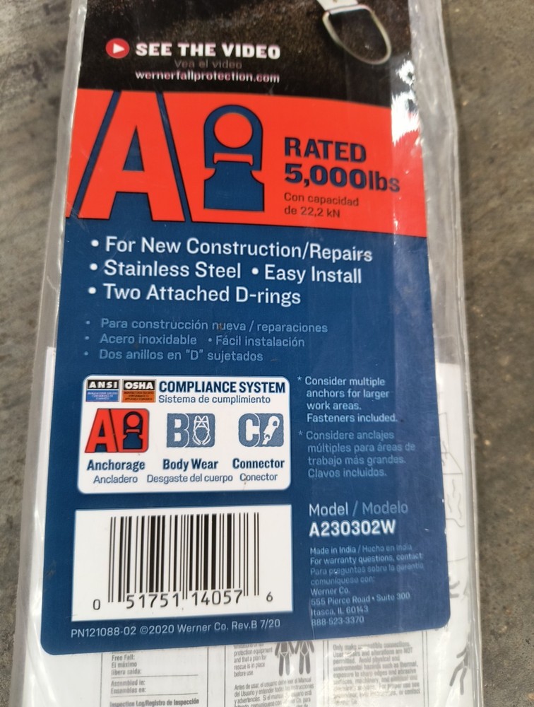 A230302W Werner Permanent Roof Anchor