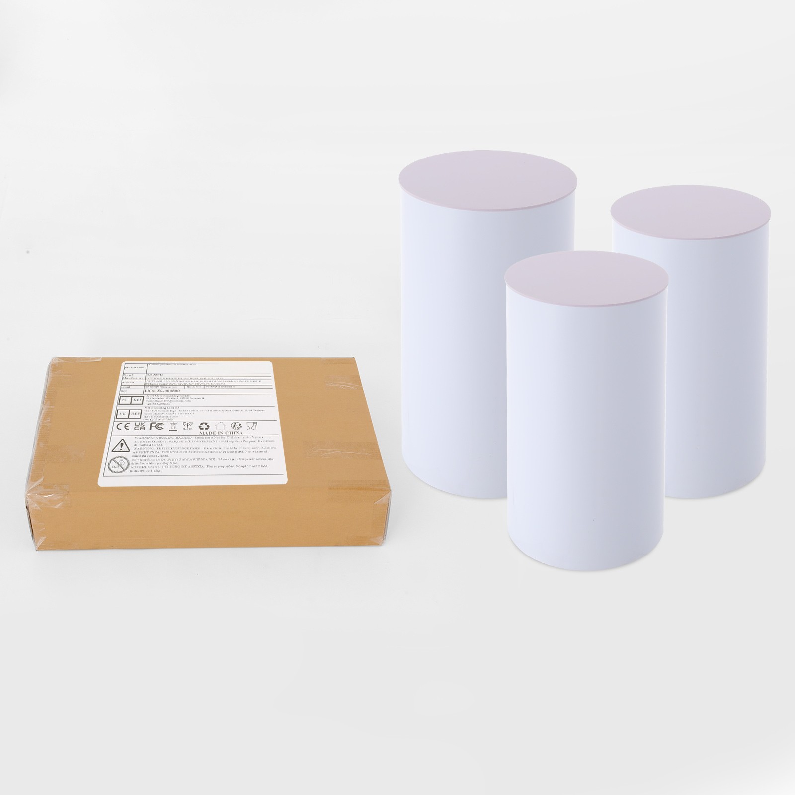 3* White Acrylic Cylinder Plinth Pedestal Stands Wedding Party Decorations