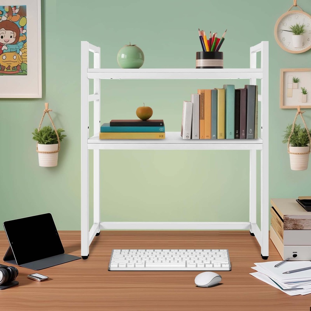 White Desktop Bookshelf Storage Organizer Computer Desk Shelf Display Rack