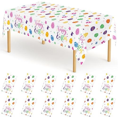 12 Pack Easter Tablecloths Rectangular, 54" x 108" Disposable Easter