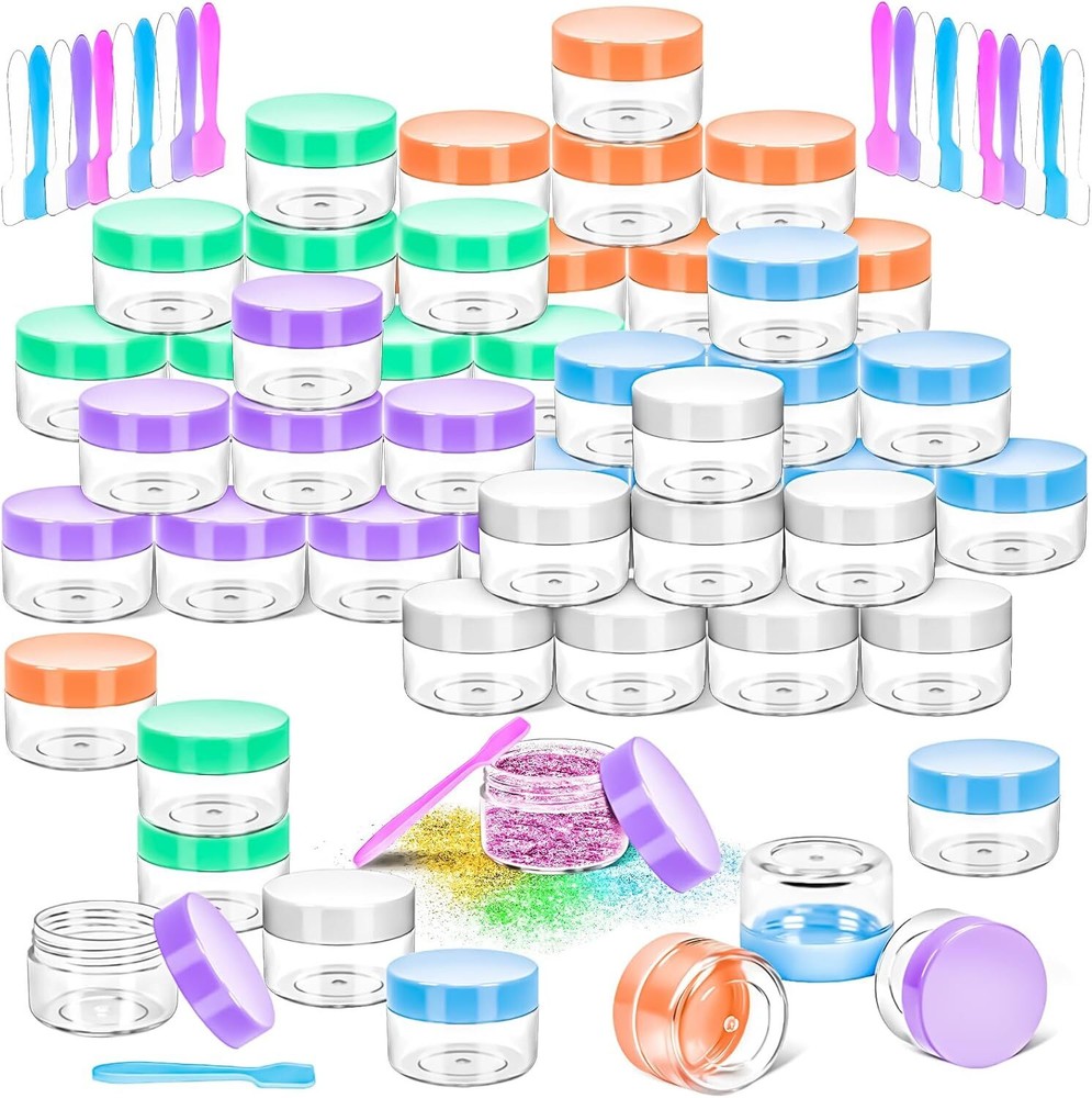 MotBach 40 PCS 15g Empty Plastic Containers with Colored Lids,Small