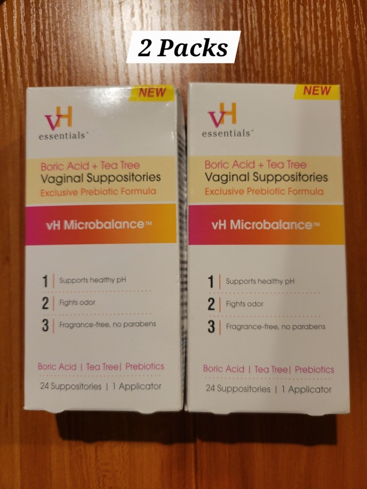 2 VH Essentials Prebiotic Vaginal Suppositories pH Balanced 24 ct + 1 Applicator