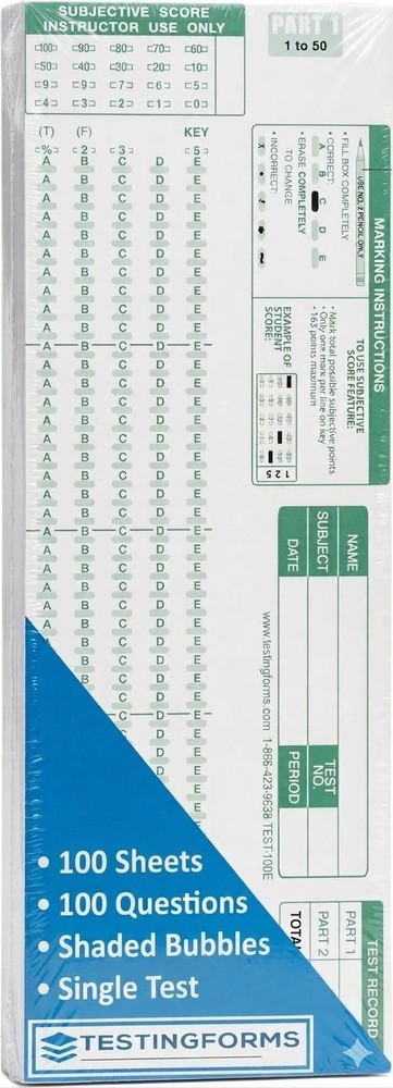 TEST100L 882 E Lovas Compatible Testing Forms Scantron Sheet 100 PCS