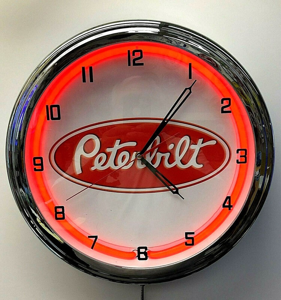 16" PETERBILT Logo Sign Red Neon Clock