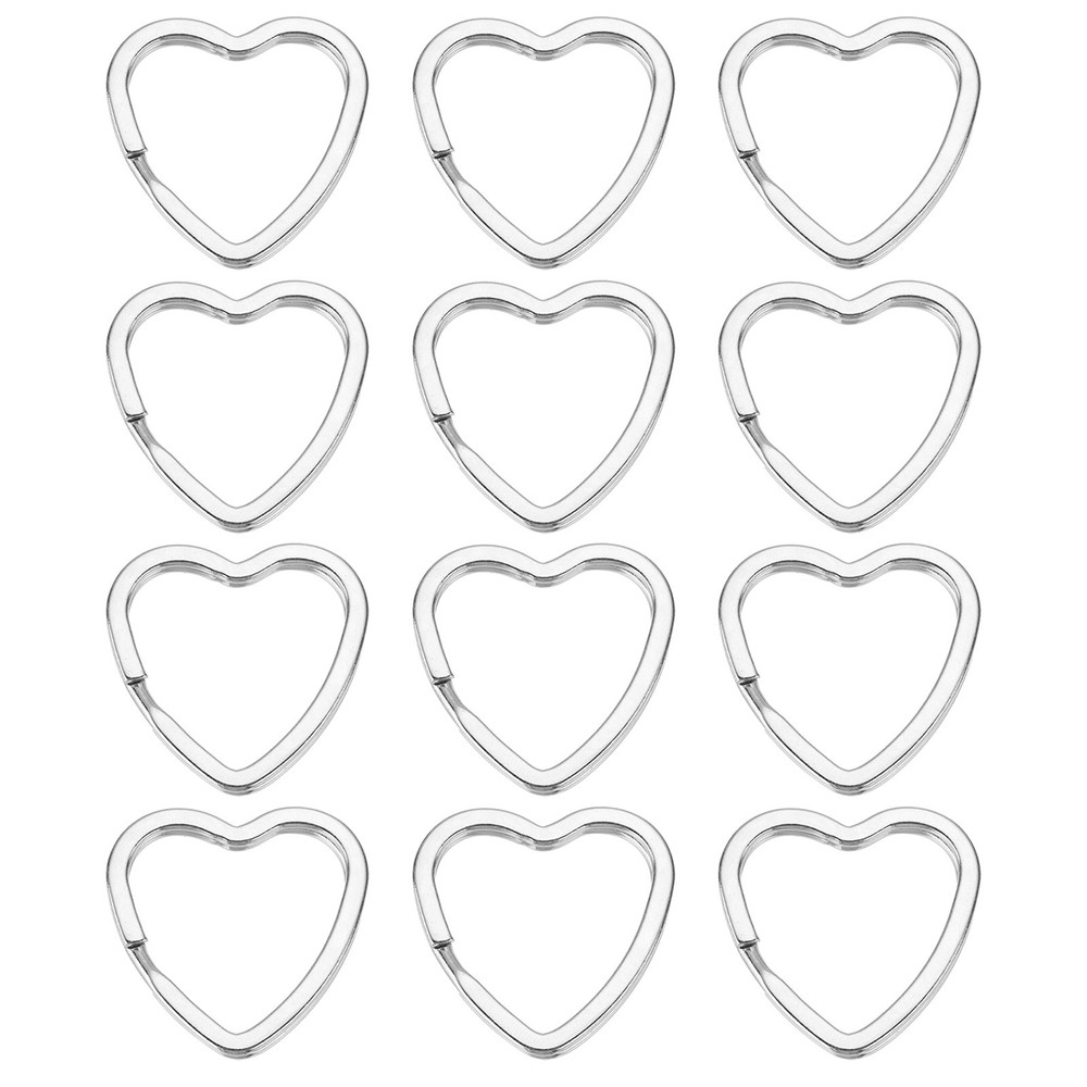 12Pcs Flat Key Ring, Creative Heart Shape Ring Silver Tone Metal Hoop Loop