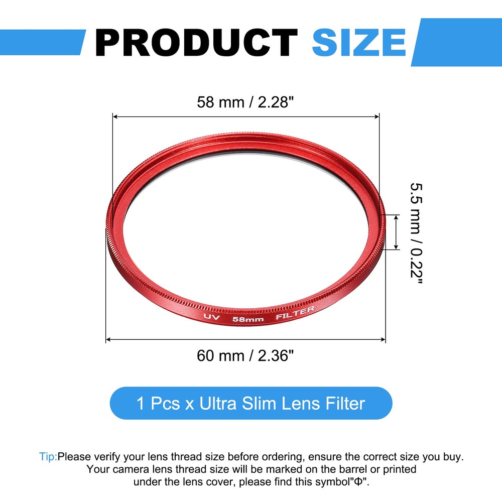 58mm Ultra Slim Lens Filter Multi Coating Camera Len Filter, Red