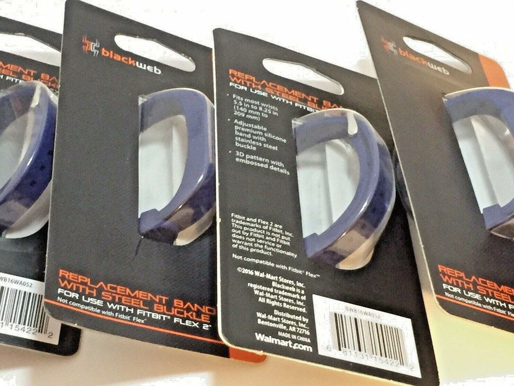 Solid Navy Blackweb REPLACEMENT Fitbit Flex 2 Band with Silver Steel Buckle NIP