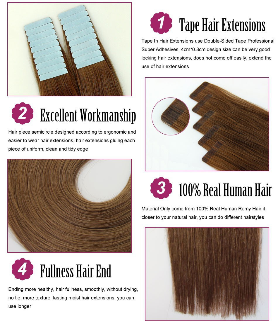 Seamless Tape in Human Hair Extensions Skin Weft Tape-on Real Thick Hair 16-26in