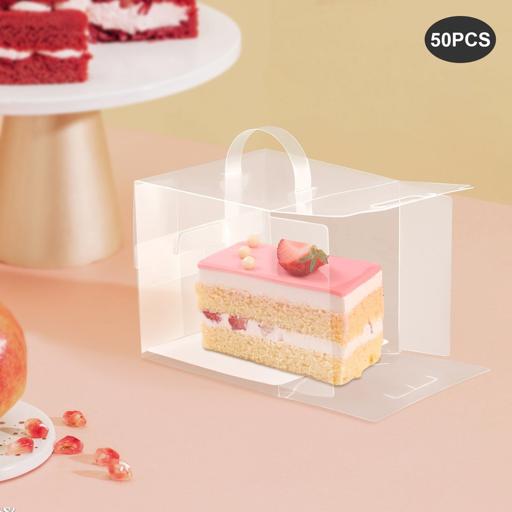 50 Pcs Clear Cake Boxes, Square Clear Cake Boxes, Cake Carrier with Handle
