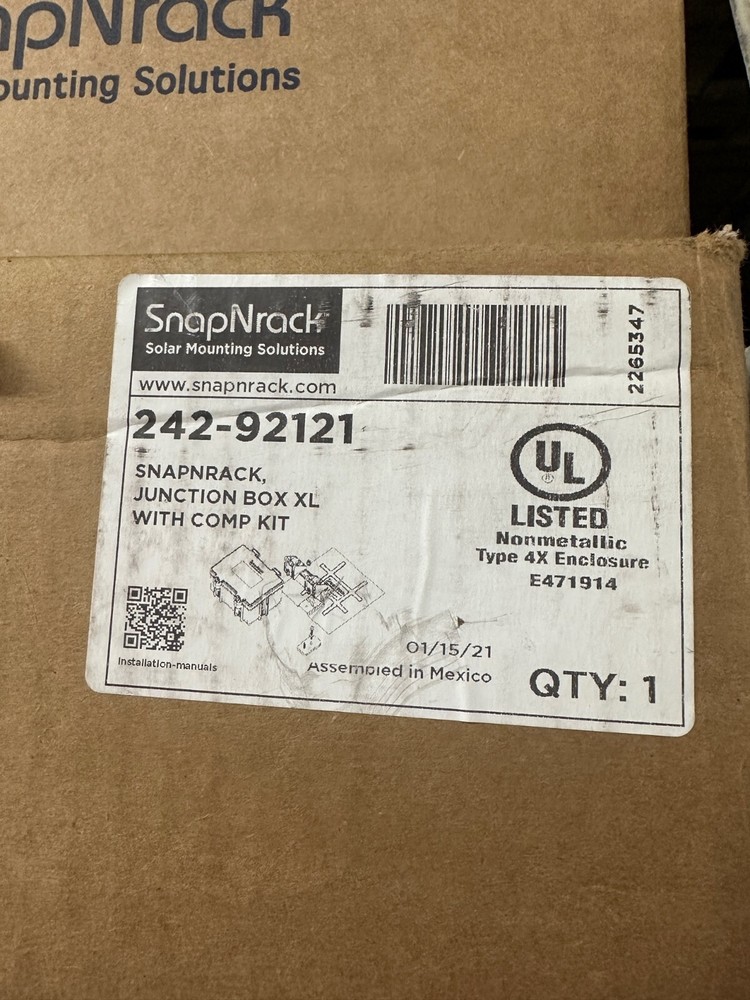  SNAPNRACK JUNCTION BOX XL WITH COMP KIT 242-92121