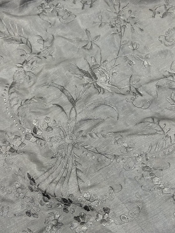 antique silk shawl embroidered black large 62 x 62 fringe 13 in. original 1800