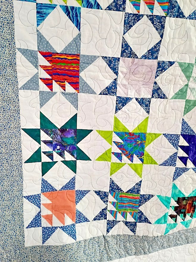 Bright Colors Handmade Patchwork Throw Quilt Cotton Multicolor Fish 71" x 61"