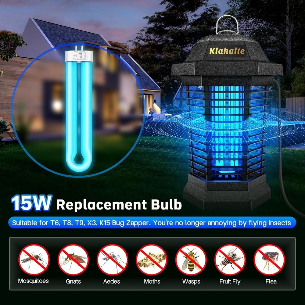 Efficient 15W UV Bug Zapper Light Bulb - U-Shaped 4-Pin Design, Attracts Insects