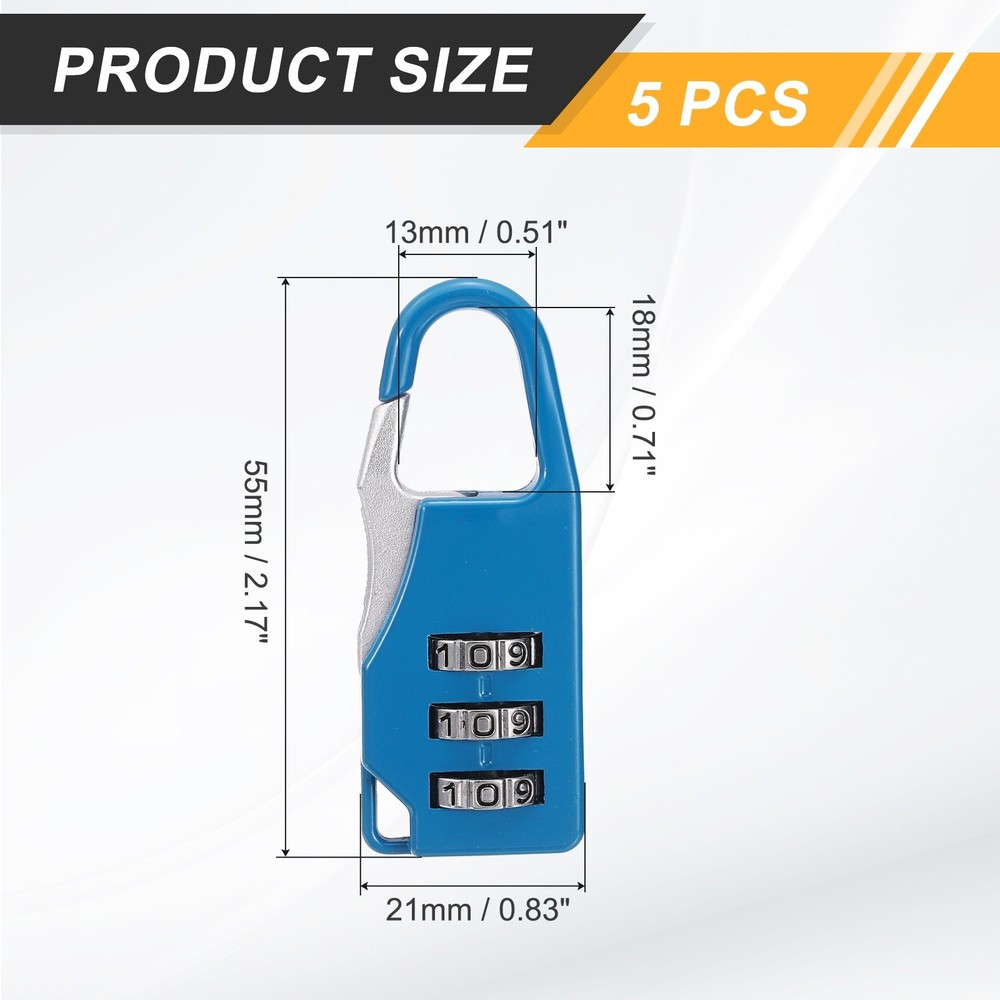 5Pcs Resettable 3 Digit Combination Lock Code Padlock, Sapphire (55 x 21mm)