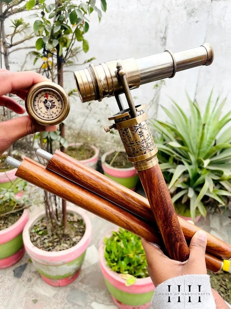 Handmade Victorian Telescope Walking Stick: Brass & Cane