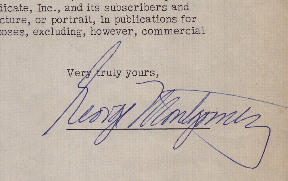 GEORGE MONTGOMERY - DOCUMENT SIGNED 11/26/1958
