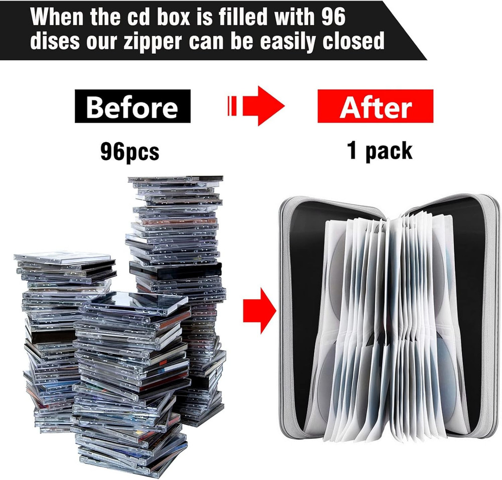 CD Case, DVD Case Holder 96 Capacity Hard Plastic CD DVD Disc Cases Storage Bind