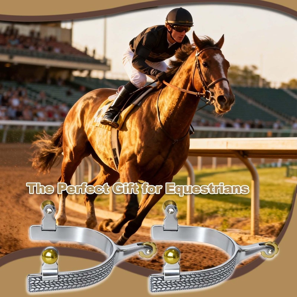 Professional Horse Spurs with Roller & Wheat Engraving, Includes 2 Leather St...