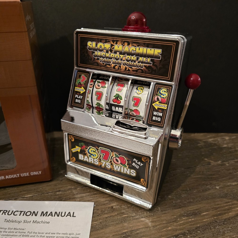 Tabletop Slot Machine Mini Accepts Coins Bars, Cherry, 7, Tiny TESTED W/ VIDEO