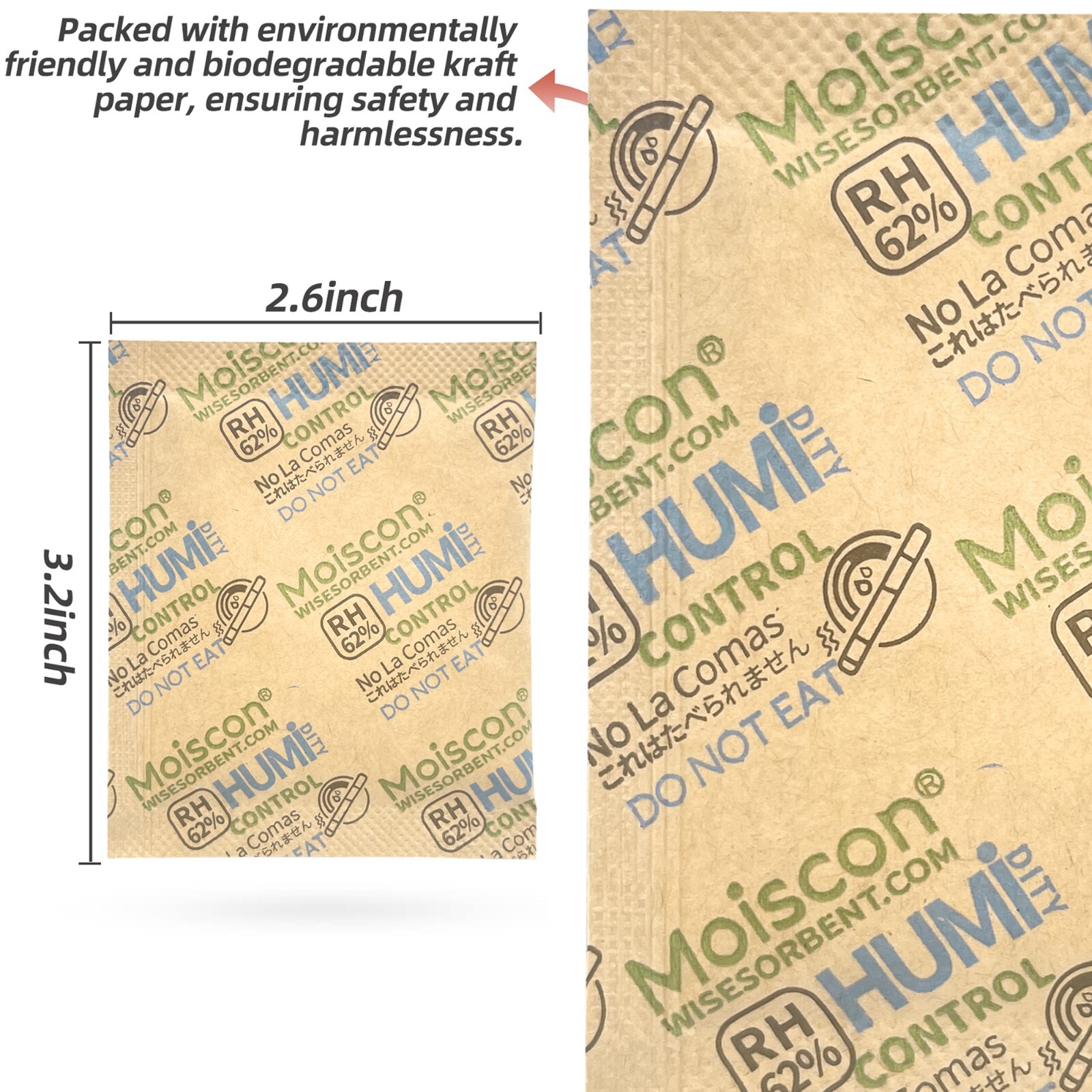 62% RH 8 Gram 2-Way Humidity Control Packs for Storing 1 oz Individually Wrapped