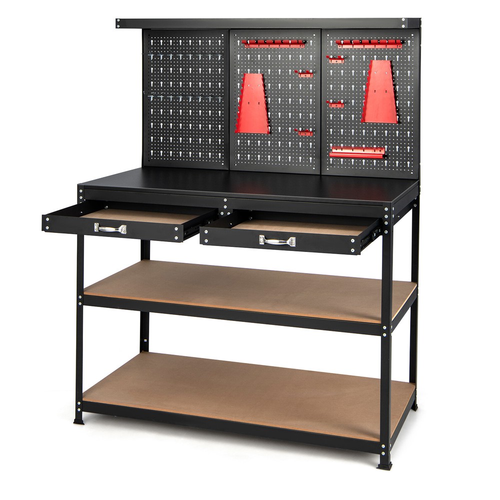 48 in Workbench Garage Worktable Tool Organizer with Pegboard Drawers & Shelves