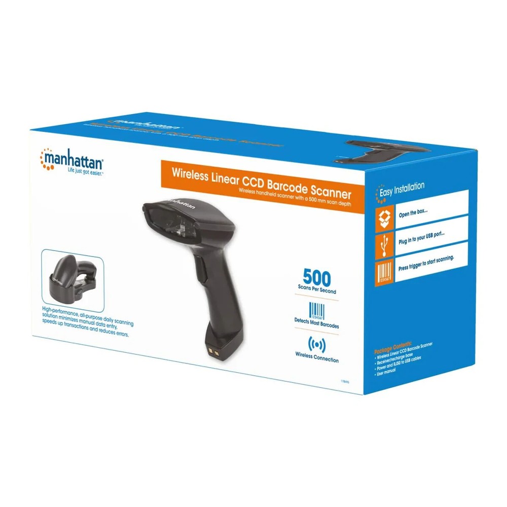 Manhattan 178495 Wireless Linear CCD Barcode Scanner w/ Charging Dock
