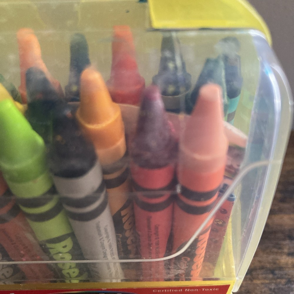 Vintage Roseart Crayons 2003 Plastic Container Read