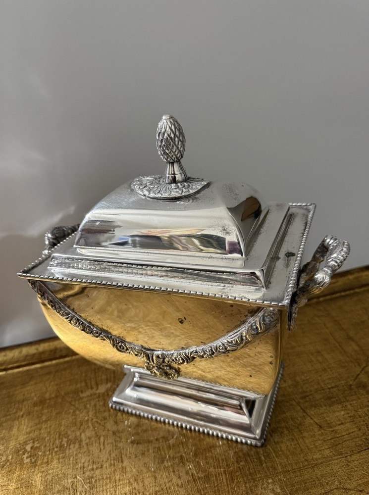 Decorative Only Silver Plate Tea Candy Jar