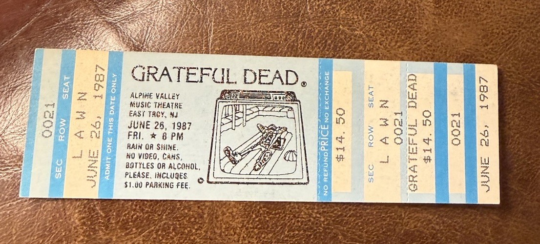 GRATEFUL DEAD RARE UNUSED CONCERT TICKET ALPINE VALLEY EAST TROY, WI 06/26/1987
