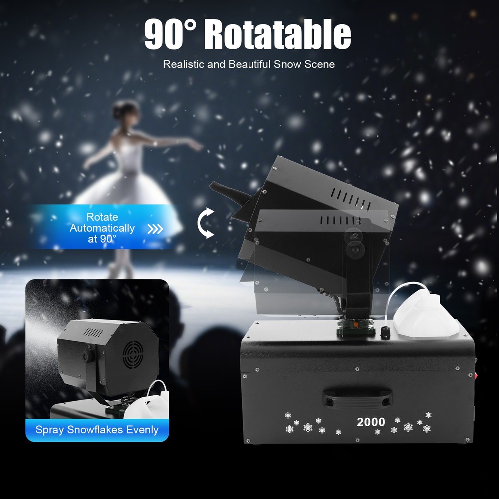 Snowflake Effect Machine 2000W Stage Snow Flake Maker 90° Rotatable w/Remote