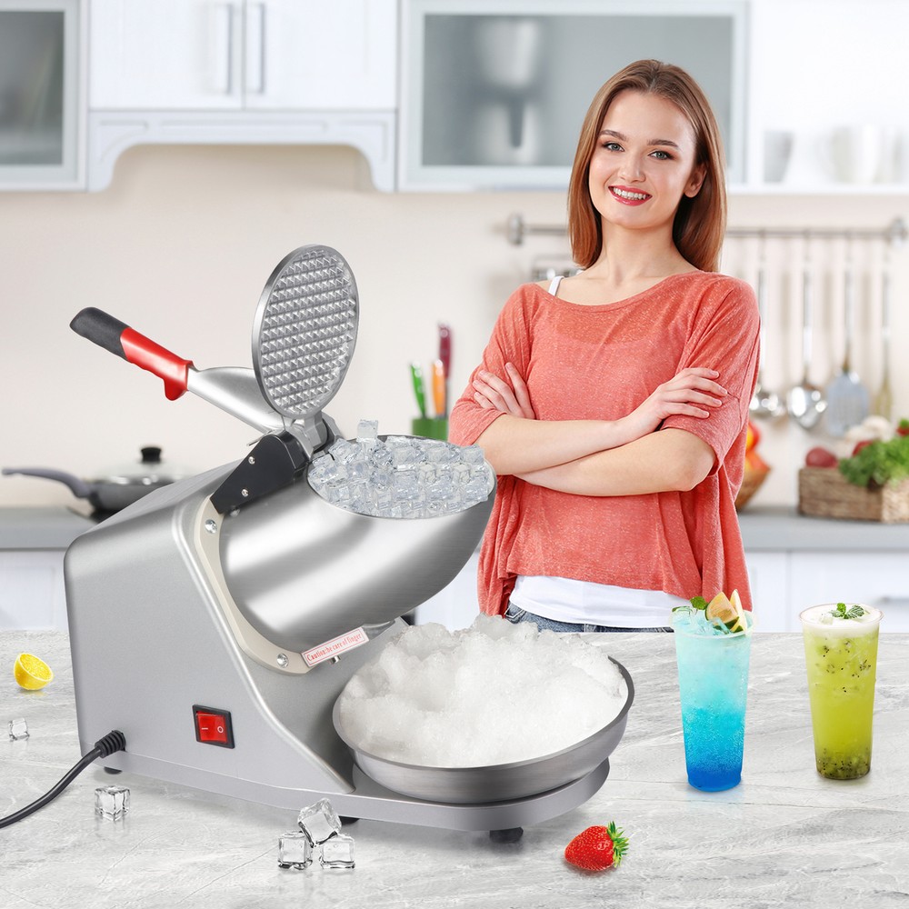 4PCS Electric Ice Crusher Shaver Machine High Efficiency Snow Cone Maker Silver