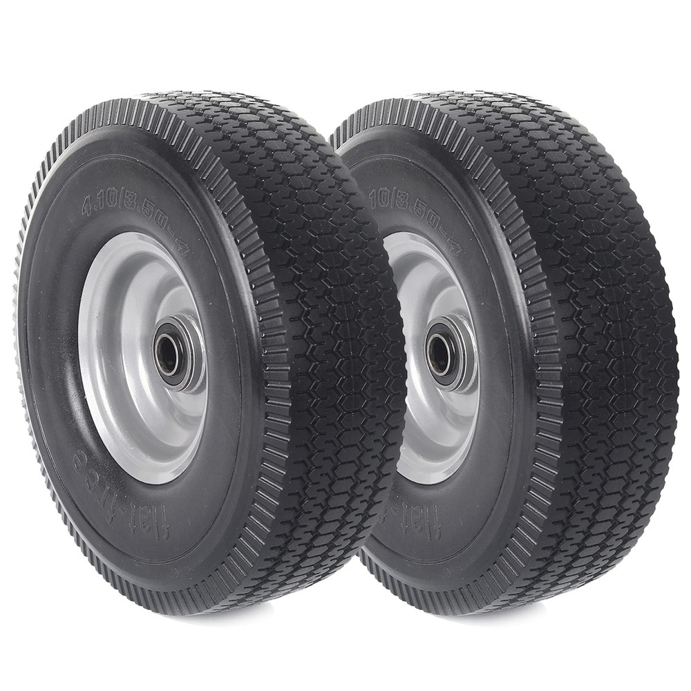 (2-Pack) 10-Inch Solid Wheel Replacement - 4.10/3.50-4 Flat Free Tire and Wheel