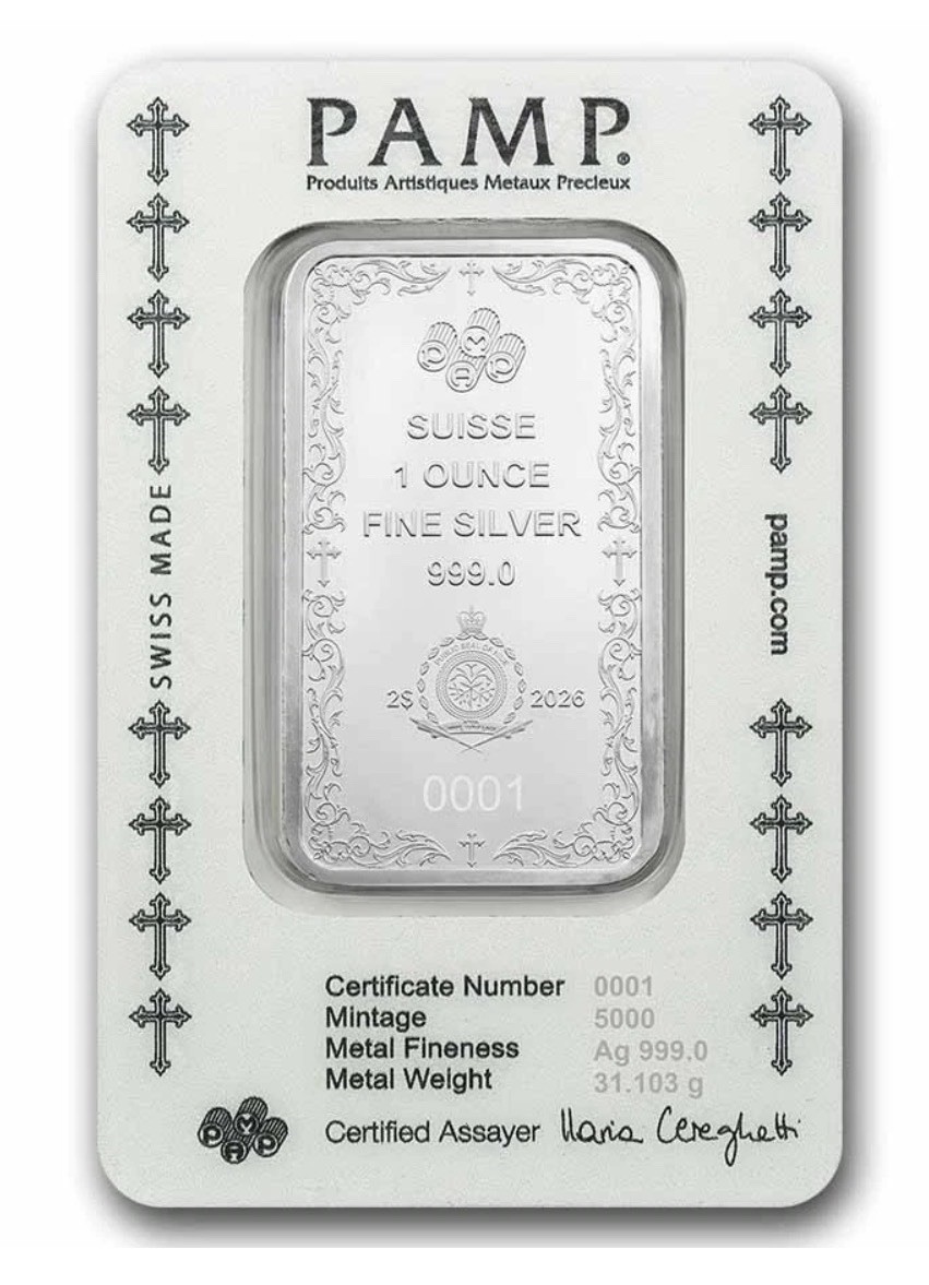 Cross of Christianity 1 oz Silver Bar PAMP Suisse 2026 Niue BOX 5000 Made SEALED