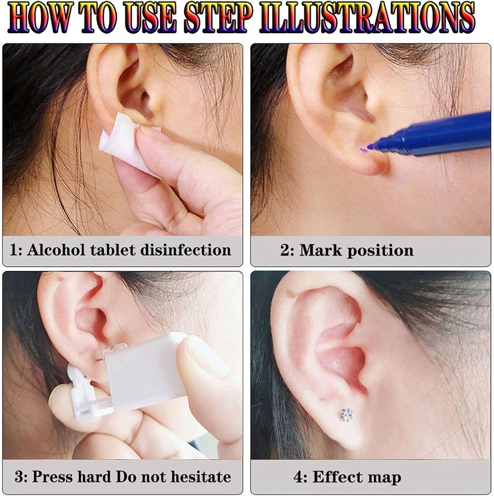 4 PCS Self Ear Piercing Gun Kit, Disposable Tool Set 3MM